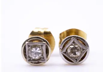 18 karaat Geel goud, Platina - Oorbellen - 0.20 ct