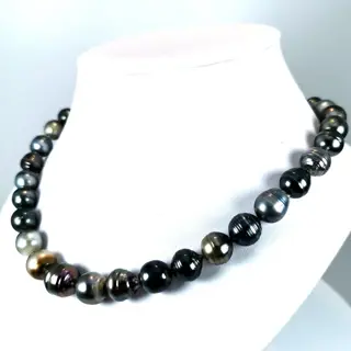 Tahitian Rainbow BQ pearls Ø 11x14 mm - 925 Tahitiaanse parels, Zilver - Halsketting