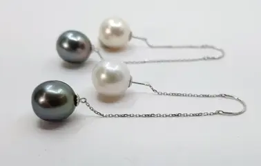 10x11mm Peacock Tahitian and White Edison Pearls - 18 karaat Witgoud - Oorbellen
