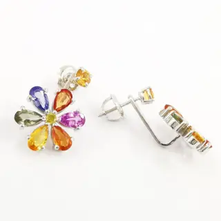 4.16 ct mix color sapphires & 0.10 ct fancy intense yellow diamonds designer earrings - 14 karaat Witgoud - Oorbellen Saffier - Diamanten