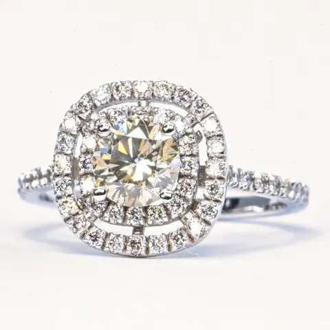 1.50 ct Natural Fancy Grayish Yellow SI1 - 14 karaat Witgoud - Ring - 0.92 ct Diamant - Diamanten, Geen minimumprijs