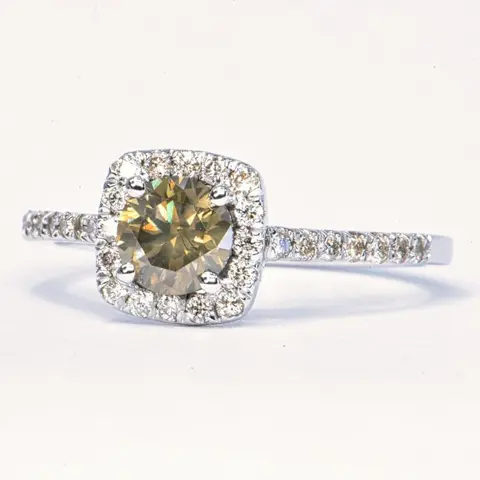 0.91 ct Natural Fancy Deep Yellowish Gray - 14 karaat Witgoud - Ring - 0.61 ct Diamant - Diamanten, Geen minimumprijs