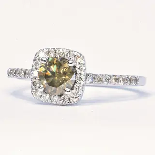 0.91 ct Natural Fancy Deep Yellowish Gray - 14 karaat Witgoud - Ring - 0.61 ct Diamant - Diamanten, Geen minimumprijs