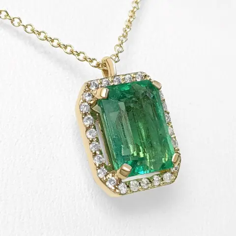 2.51 Carat Emerald and 0.20 Ct Diamonds - 14 karaat Geel goud - Collier met hanger - GEEN RESERVE