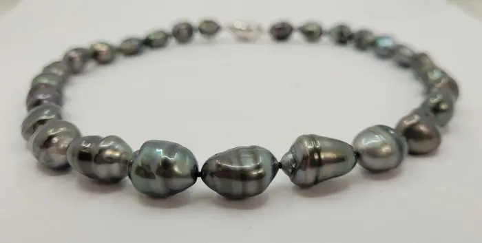 11x13mmPeacock Aubergine Tahitian Keshi Pearls - 925 Zilver - Halsketting