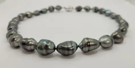 11x13mmPeacock Aubergine Tahitian Keshi Pearls - 925 Zilver - Halsketting