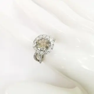 2.34 ct fancy yellowish gray & 1.10 ct vs diamonds designer halo ring - 14 karaat Witgoud - Ring Diamant - Diamanten, AIG gecertificeerd zonder reserve