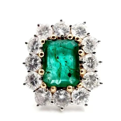 18 karaat Geel goud, Witgoud - Ring - 1.00 ct Smaragd - Diamanten