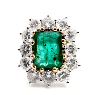 18 karaat Geel goud, Witgoud - Ring - 1.00 ct Smaragd - Diamanten