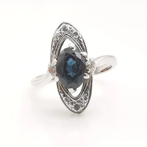18 karaat Witgoud - Ring - 1.05 ct Saffier - Diamanten