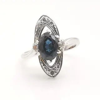 18 karaat Witgoud - Ring - 1.05 ct Saffier - Diamanten
