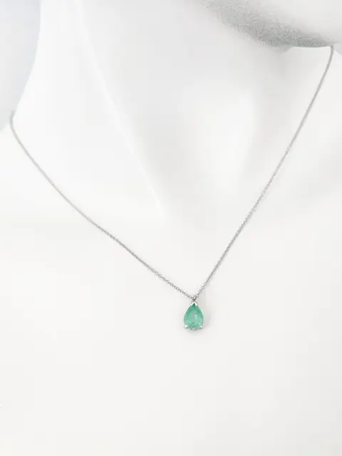 1.35ct Emerald Pendant - 14 karaat Witgoud - Hanger - ***GEEN RESERVEPRIJS***