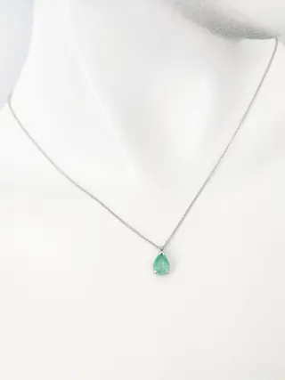 1.35ct Emerald Pendant - 14 karaat Witgoud - Hanger - ***GEEN RESERVEPRIJS***