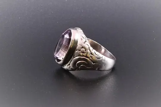 800 Zilver - Ring - 8.00 ct Amethist - Zegelring - Antiek Handgemaakt