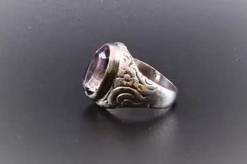 800 Zilver - Ring - 8.00 ct Amethist - Zegelring - Antiek Handgemaakt