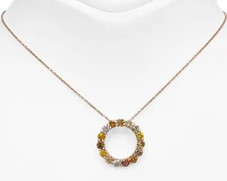 1.02 Cttw Fancy Color Diamonds Circle - 14 karaat Rosé goud - Collier met hanger - GEEN RESERVE