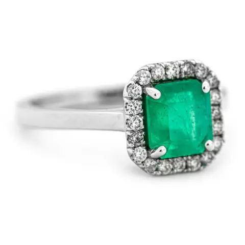 1.51 tcw Colombian Emerald Ring - 14 karaat Witgoud - Ring - 1.31 ct Smaragd - Diamanten van 0,21 ct - geen minimumprijs