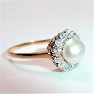 Antik - 14 karaat Platina, Rosé goud - Ring - 0.50 ct Diamanten - Oud Europees Geslepen + Parel