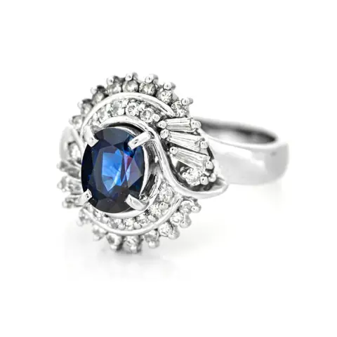 1.64 tcw Sapphire Ring Platina - Ring - 1.27 ct Saffier - Diamanten van 0,37 ct - geen minimumprijs
