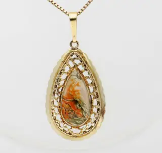 14 karaat Goud - Collier met hanger - 4.43 ct - Mosagaat