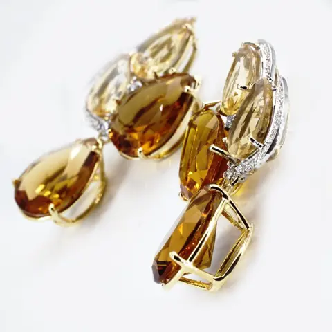 14 karaat Goud - Oorbellen - 40.00 ct Citrien - Diamanten