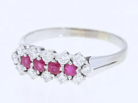 vintage Ring mit echten Rubinen und echten weißen Brillanten - 14 karaat Witgoud - Ring - 0.30 ct Robijn - Diamanten