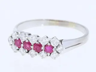 vintage Ring mit echten Rubinen und echten weißen Brillanten - 14 karaat Witgoud - Ring - 0.30 ct Robijn - Diamanten