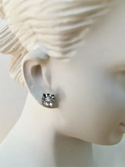 NO RESERVE - Vintage 1950s Solitaire Stud Post Earrings - 925 Zilver - Oorbellen Diamant