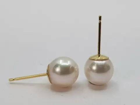 no reserve - 7x7.5mm Akoya Pearls - 14 karaat Geel goud - Oorbellen