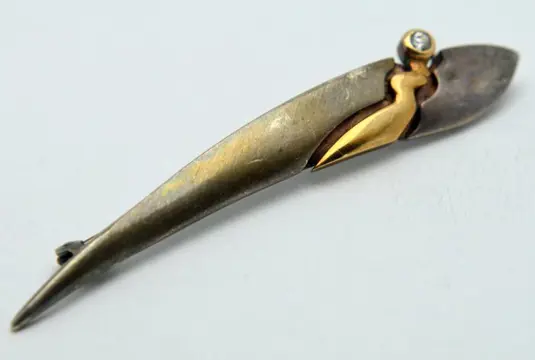 14 karaat Geel goud, Zilver - Broche - 0.03 ct Diamant