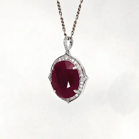 No Reserve Price - 7.98 Ct Natural No Heated Ruby & 0.35 Ct Diamonds - 14 karaat Witgoud - Hanger Robijn - Diamanten, IGI-gecertificeerd