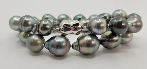 no reserve - 12x15mm Large Multi Tahitian Pearls - 925 Zilver - Halsketting
