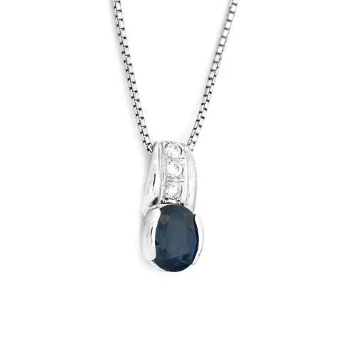 1.65 tcw Sapphire Pendant Platina - Collier met hanger - 1.55 ct Saffier - Diamanten van 0,10 ct - geen minimumprijs