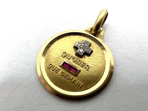 NO RESERVE - A. Augis - 18 karaat Rosé goud, Witgoud - Hanger - 0.05 ct Diamant - Robijnen