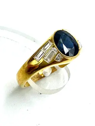 18 karaat Geel goud - Ring - 0.50 ct Saffier - Diamanten