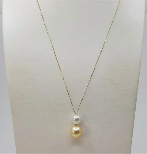 10x12.5mm Golden and White South Sea Pearls - 18 karaat Geel goud - Halsketting