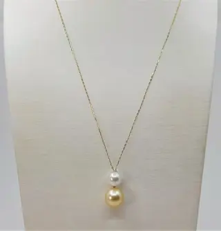 10x12.5mm Golden and White South Sea Pearls - 18 karaat Geel goud - Halsketting