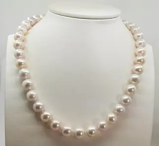 No Reserve - 9x11.5mm Round White Edison Freshwater Pearls - 925 Zilver - Halsketting