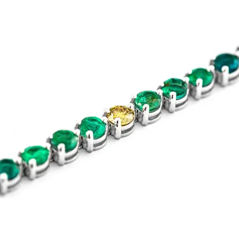 7.91 tcw Emerald Bracelet - 14 karaat Witgoud - Armband - 6.60 ct Smaragd - Diamanten van 1,31 ct - geen minimumprijs