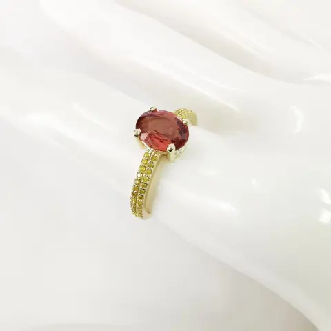 2.00 ct orange sapphire & 0.32 ct fancy intense yellow diamonds designer ring - 14 karaat Geel goud - Ring Saffier - Diamanten, AIG gecertificeerd zonder reserve