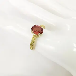 2.00 ct orange sapphire & 0.32 ct fancy intense yellow diamonds designer ring - 14 karaat Geel goud - Ring Saffier - Diamanten, AIG gecertificeerd zonder reserve