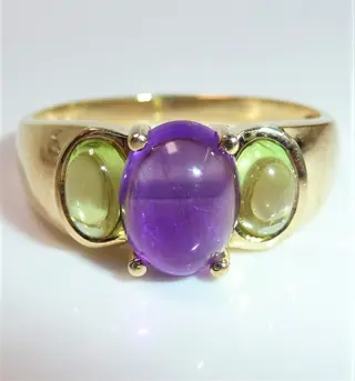 No Reserve - 9 kt. Geel goud - Ring - 1.00 ct Amethist - Peridoot Cabochon - Grote Maat 63