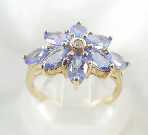 Geel goud - Ring - 1.30 ct Tanzaniet - Diamanten