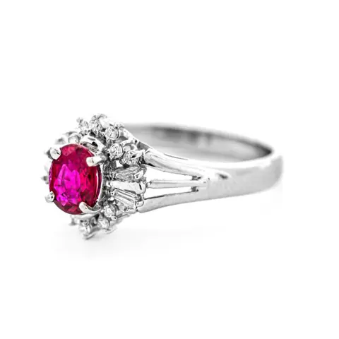 1.24 tcw Ruby Ring Platina - Ring - 1.04 ct Robijn - Diamanten van 0,20 ct - geen minimumprijs