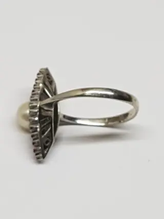 18ct. Pearl, Diamond, Ruby Ring