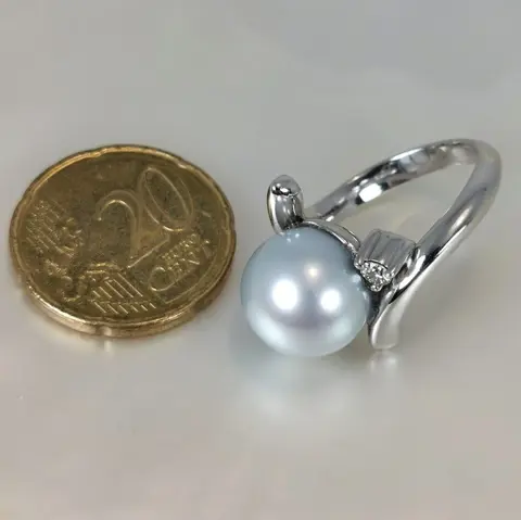 Australian Southsea Ø 12,2 mm - 18 karaat Witgoud - Ring Zuidzee parel - Diamanten