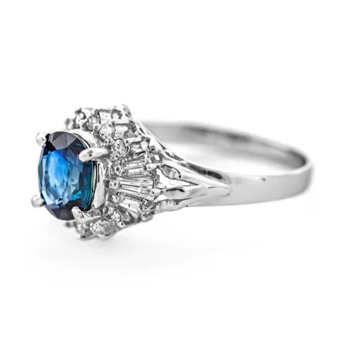 1.36 tcw Sapphire Ring Platina - Ring - 1.10 ct Saffier - 0,26 ct diamanten - geen minimumprijs