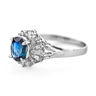 1.36 tcw Sapphire Ring Platina - Ring - 1.10 ct Saffier - 0,26 ct diamanten - geen minimumprijs