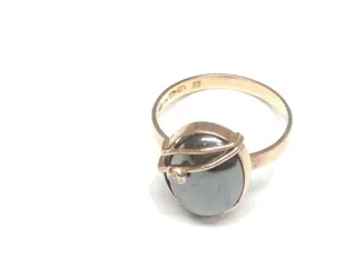 14 karaat Geel goud - Ring - 0.02 ct Diamant - Hematiet