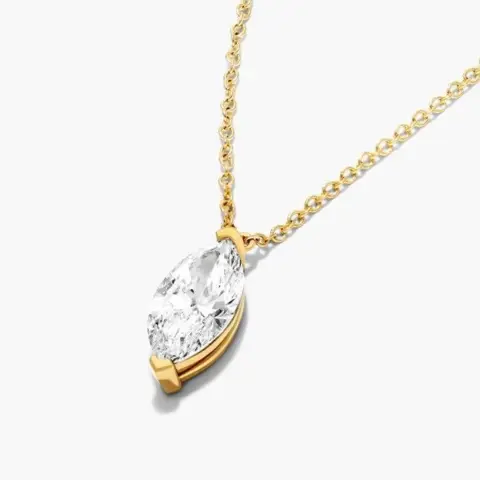 GIA Lab Report Solitaire 0.64CT D/VS1 Marquise cut diamond pendant with a necklace made from 14K - 14 karaat Geel goud - Collier met hanger Diamant